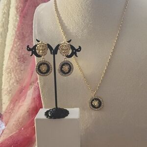 Gold and black necklace and earring set #Jewellery